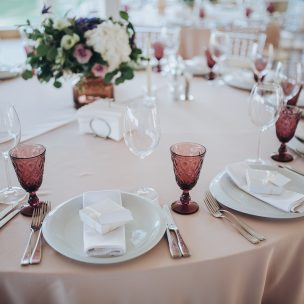 holiday table with serving in area of wedding party